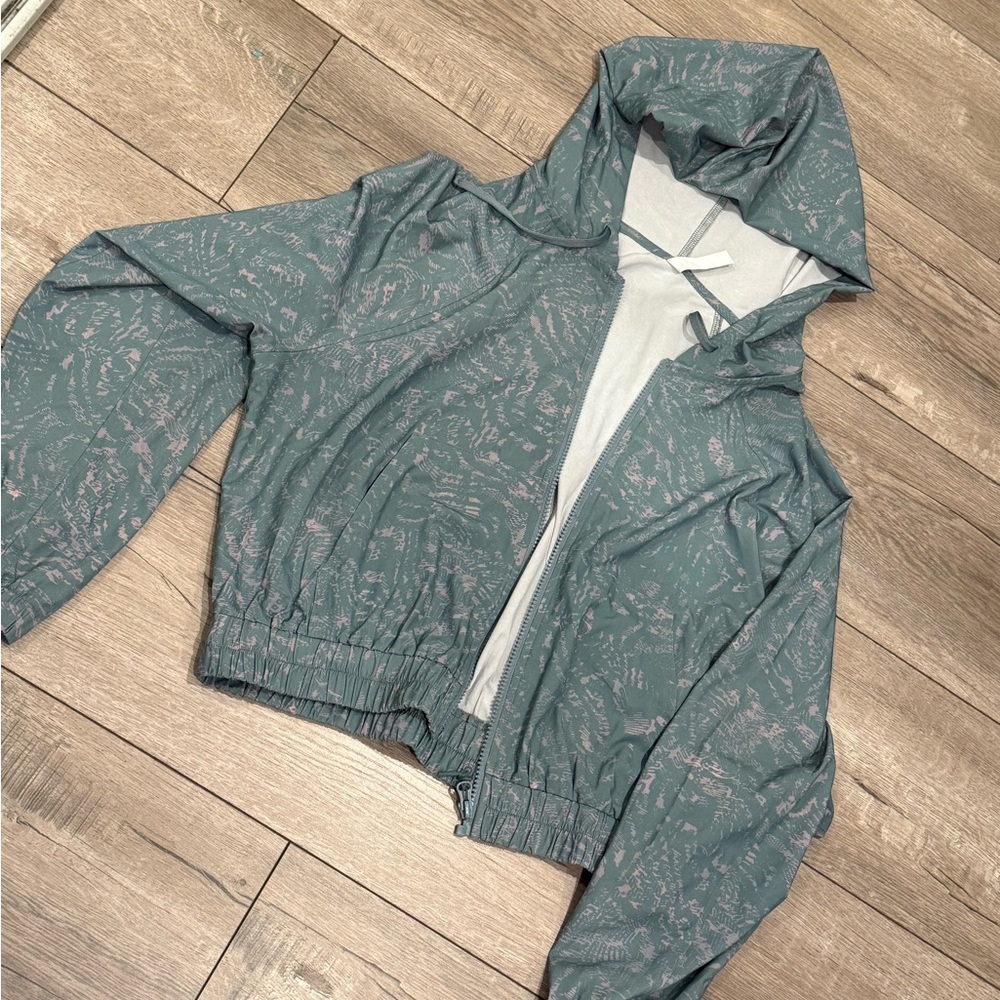 Teal Hooded Jacket With Pattern - image 1